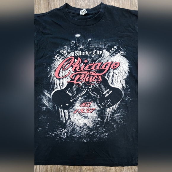 🎸 Vintage Rock Me Brand Chicago Blues Windy City Guitar T-Shirt Ladies Medium - Picture 4 of 6